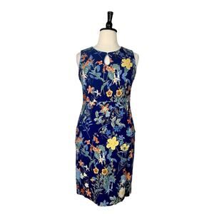 Lands’ End Dress Ponte Knit Sheath Pockets Blue Yellow Floral Women’s Size 16W